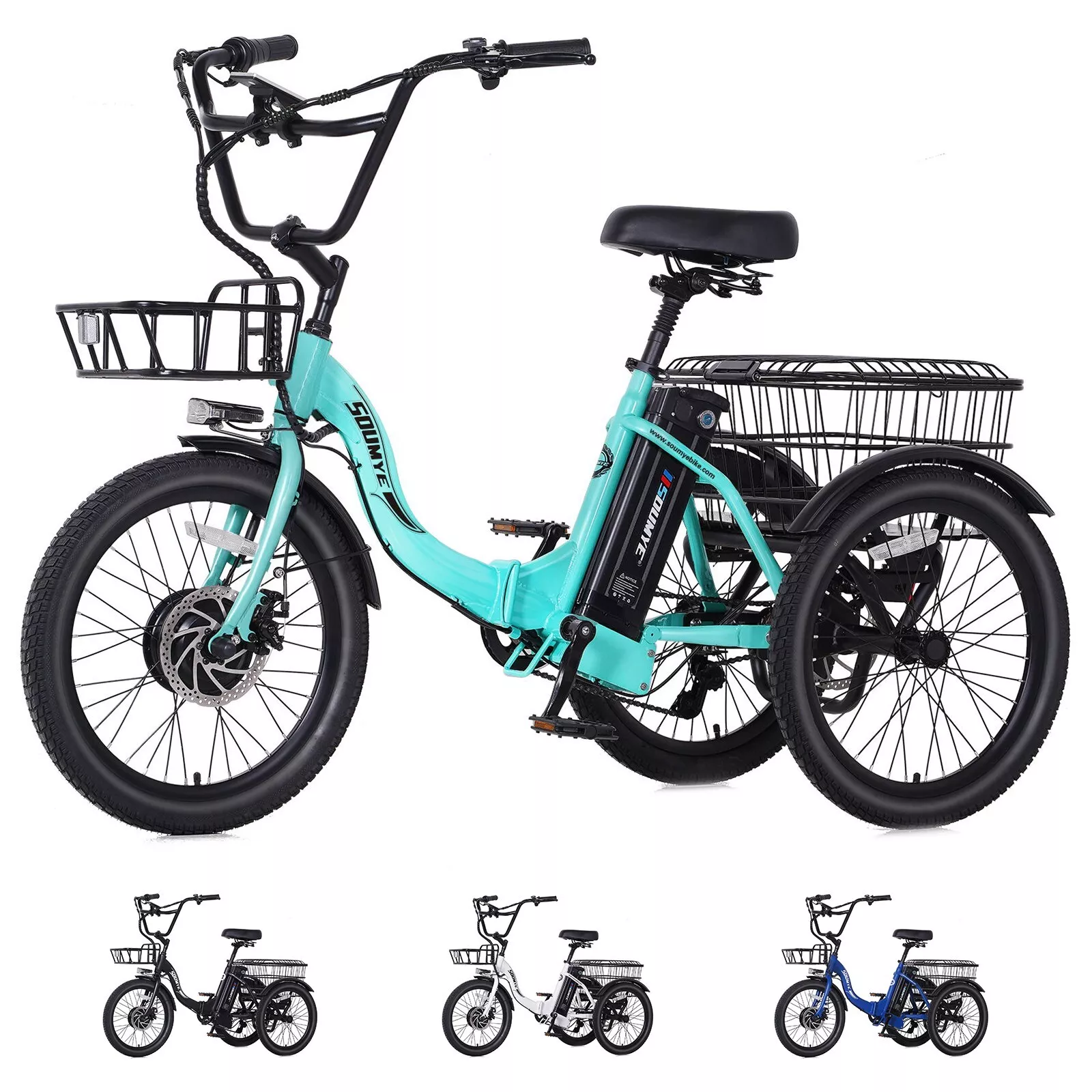 Soumye Electric Tricycle for Adults,20″ Tire 350W Motor 374WH Removable Battery