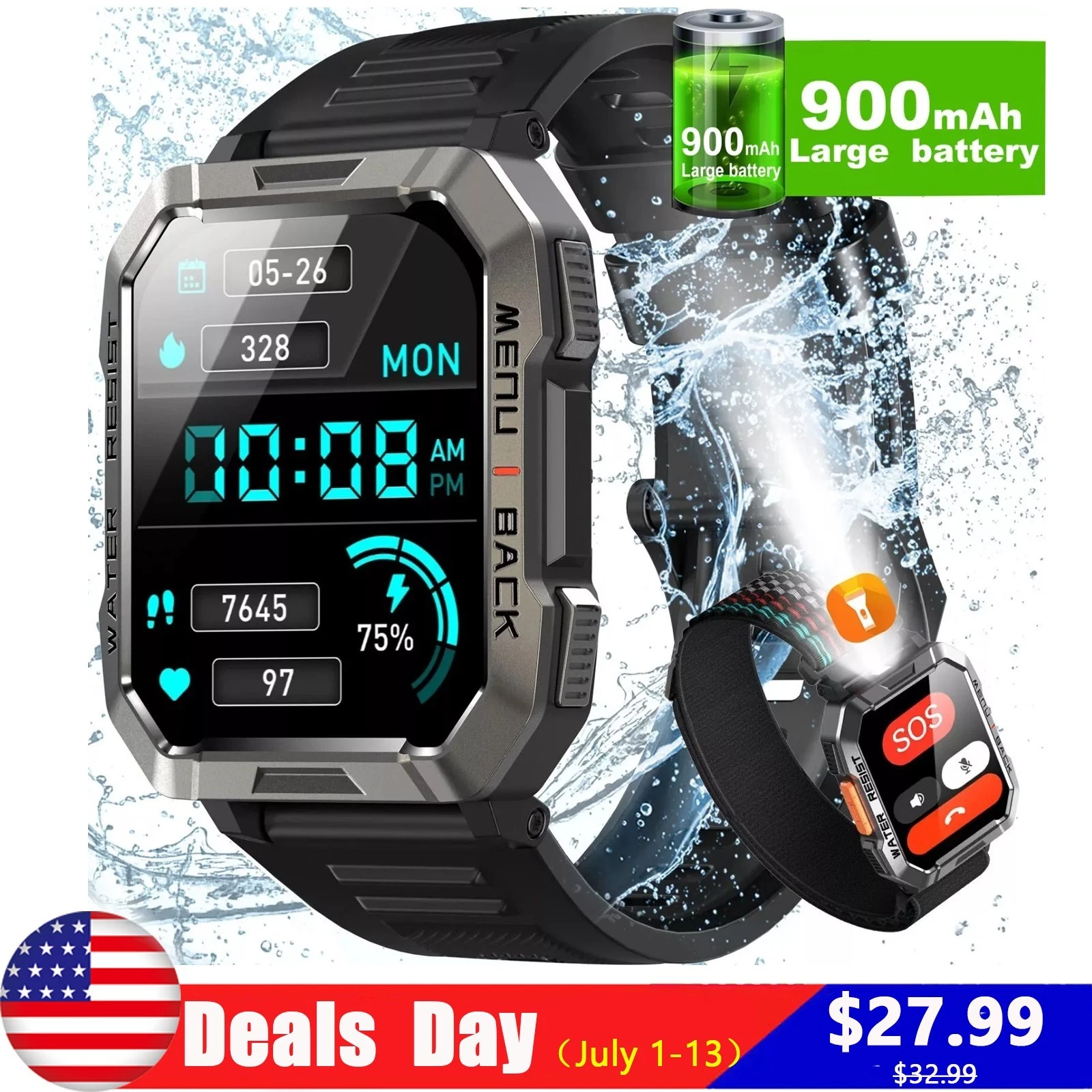 Military Smart Watch for Men(Call Receive/Dial)Rugged Tactical Fitness Tracker