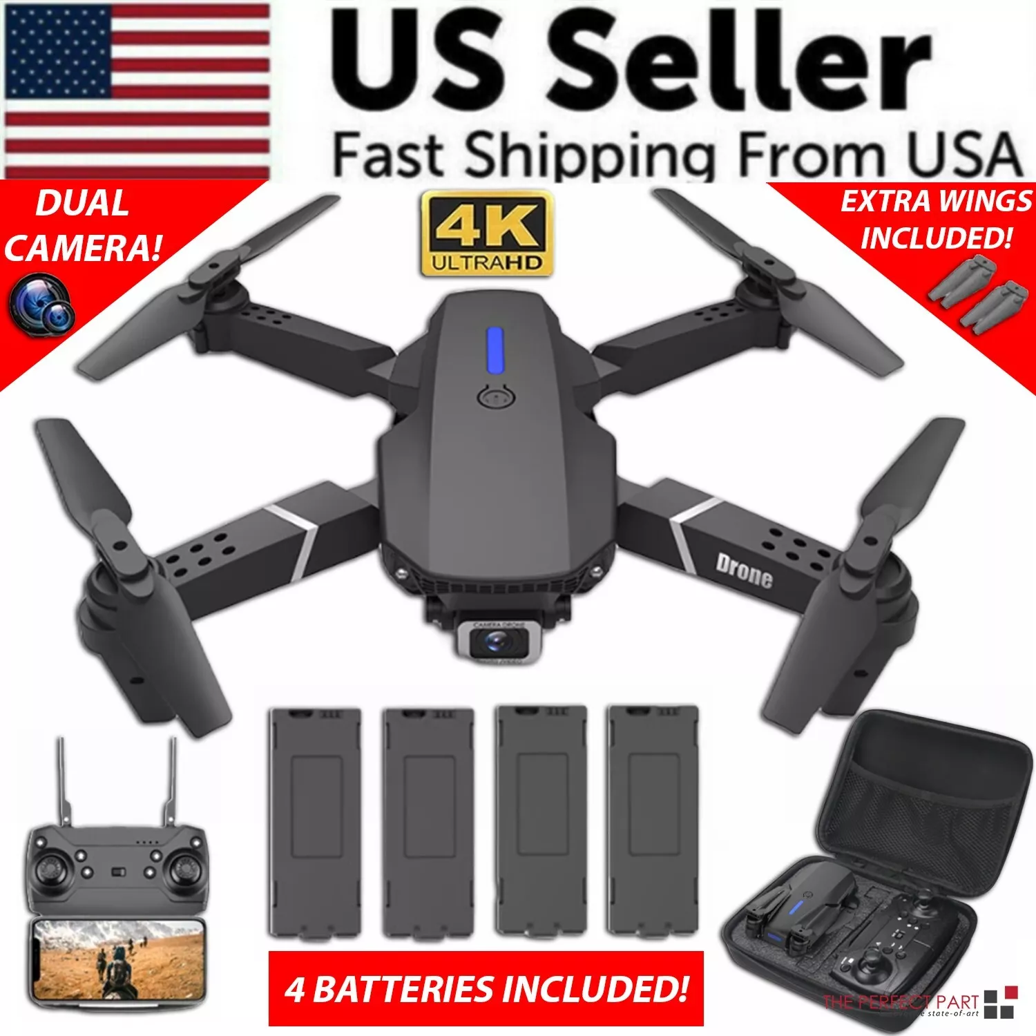 2025 New RC Drone With 4K HD Dual Camera WiFi FPV Foldable Quadcopter +4 Battery