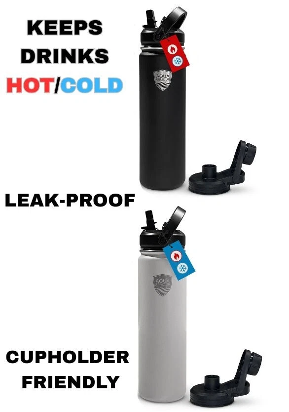 22oz Insulated Hot/Cold Water Bottle w 2 Lids (1 Straw, 1 Chug) Stainless Steel