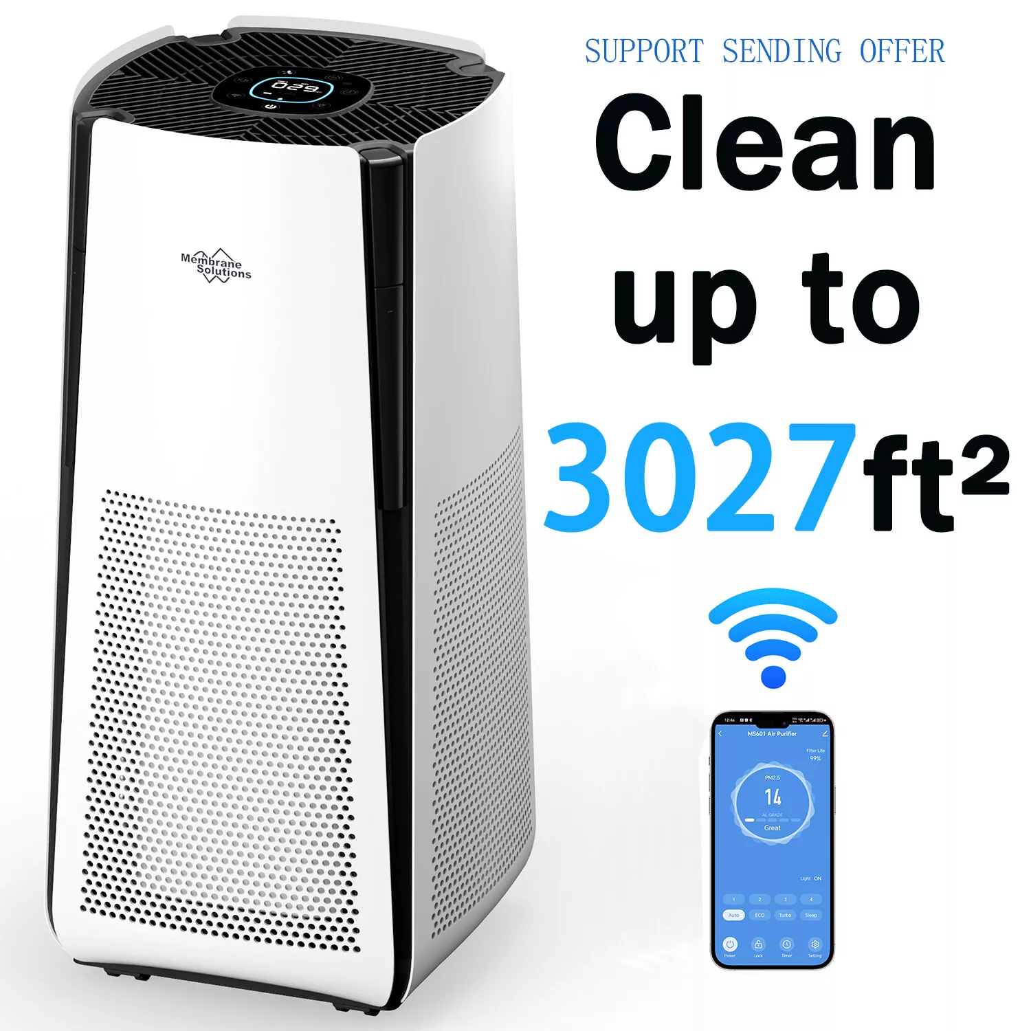 Smart Air Purifiers Whole House WiFi Air Cleaner for Allergies Dust Smog Odor